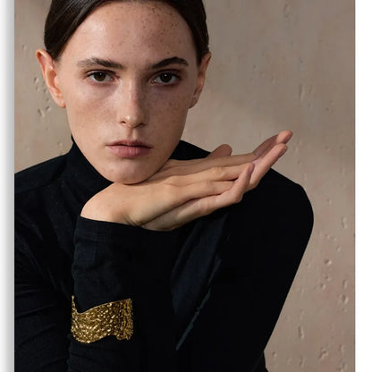 Hammered Wide Open Cuff – 18K Gold Stainless Steel Bracelet