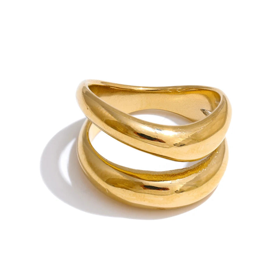 Luxe Jewels Stainless Steel Double Layer Cast Ring - 18K Real Gold Plated Waterproof Jewellery