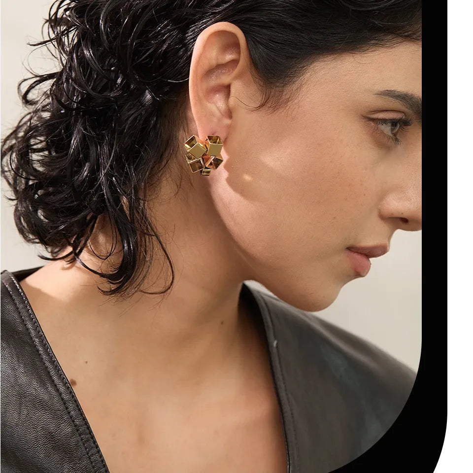 Stylish Unique Creative Square Hollow Stud Earrings for Women Distinctive Chic Jewelry