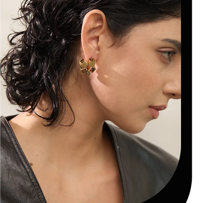 Stylish Unique Creative Square Hollow Stud Earrings for Women Distinctive Chic Jewelry