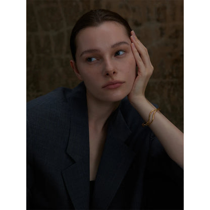 Double Layer Hollow Cuff – Adjustable Gold Plated Stainless Steel Bracelet