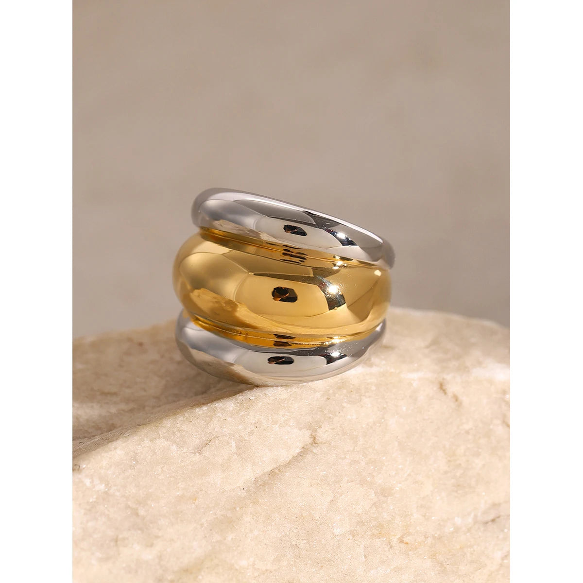 Luxe Jewels Stainless Steel Metal Ring – 18K Gold Plated Silver Jewellery
