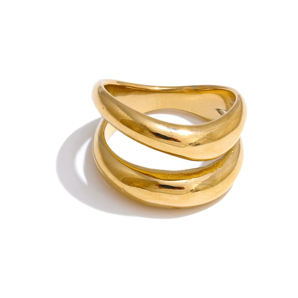 Luxe Jewels Stainless Steel Double Layer Cast Ring - 18K Real Gold Plated Waterproof Jewellery