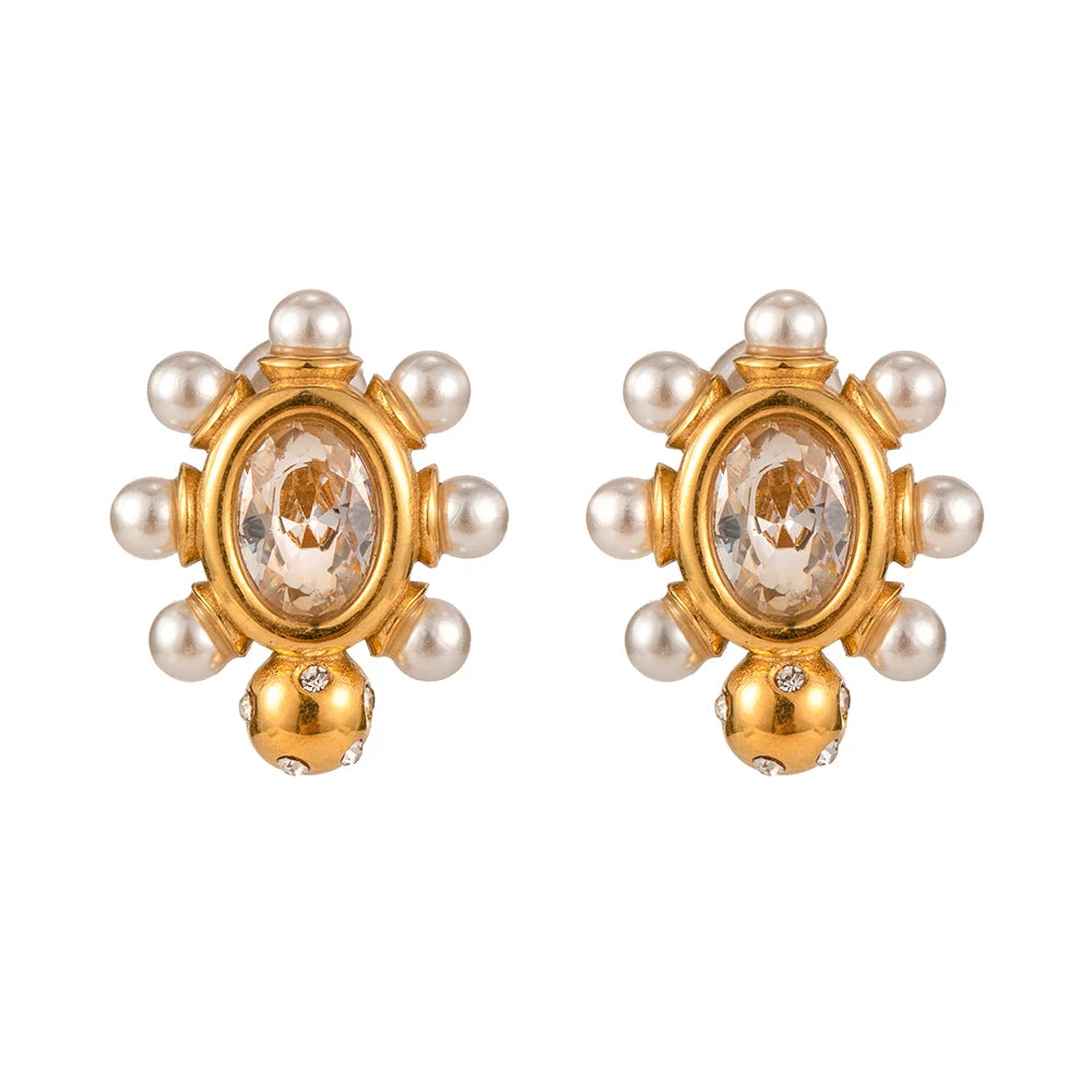 Uworld High Quality Imitation Pearls Drop Stainless Steel Golden Korean Hoop Earrings Charms Fashion Jewelry Bijoux Femme Gift