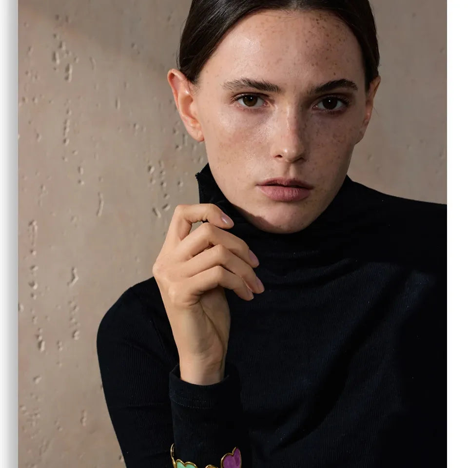 Candy Enamel Heart Cuff – 18K Gold Plated Stainless Steel Bracelet