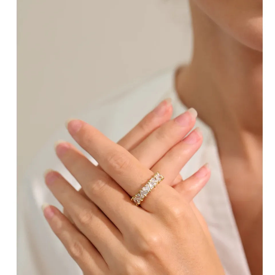 Luxe Stainless Steel Heart Cubic Zirconia Ring - Gold & Platinum Plated Jewelry