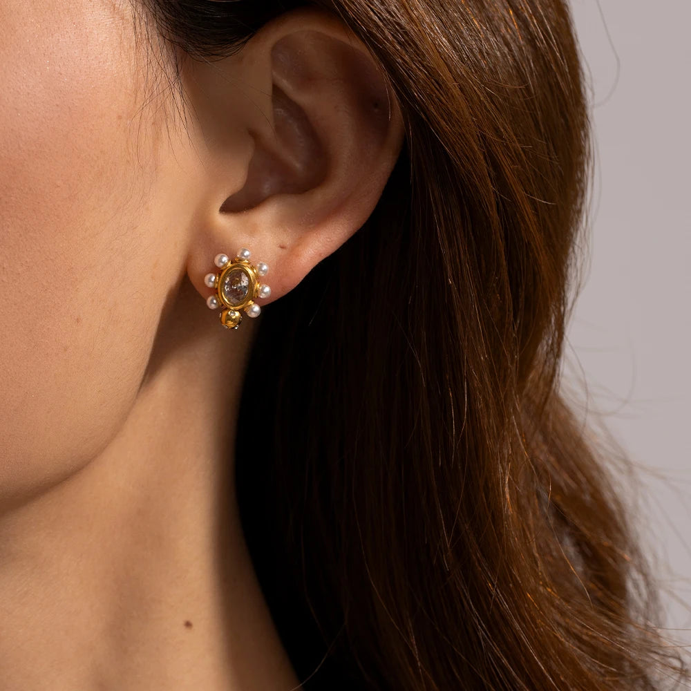 Uworld High Quality Imitation Pearls Drop Stainless Steel Golden Korean Hoop Earrings Charms Fashion Jewelry Bijoux Femme Gift