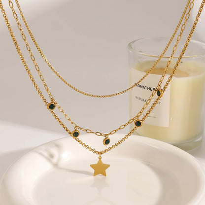 Green Zircon Stacked Star Necklace – Elegant Pendant Jewelry