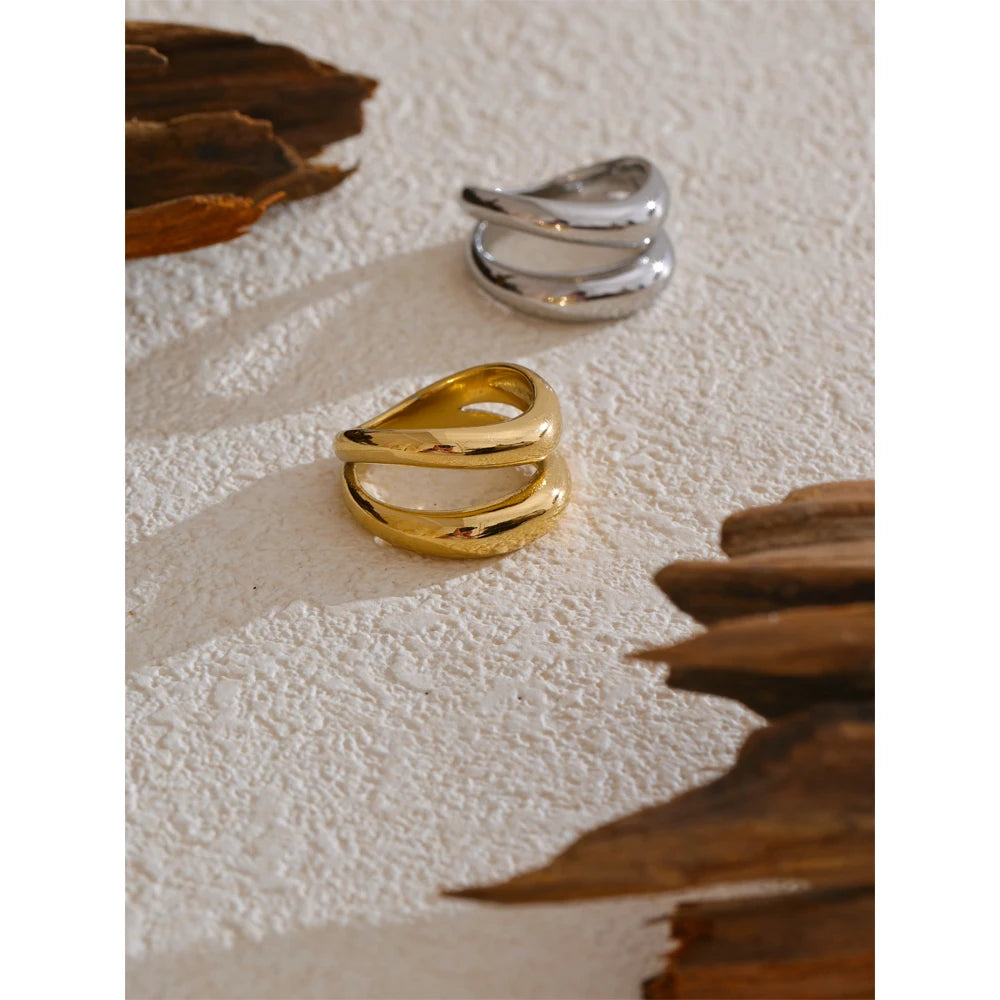 Luxe Jewels Stainless Steel Double Layer Cast Ring - 18K Real Gold Plated Waterproof Jewellery