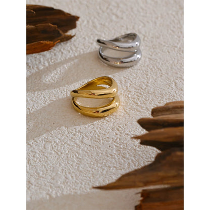 Luxe Jewels Stainless Steel Double Layer Cast Ring - 18K Real Gold Plated Waterproof Jewellery