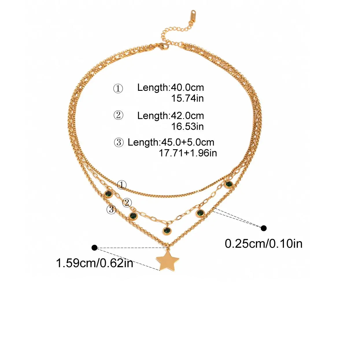 Green Zircon Stacked Star Necklace – Elegant Pendant Jewelry