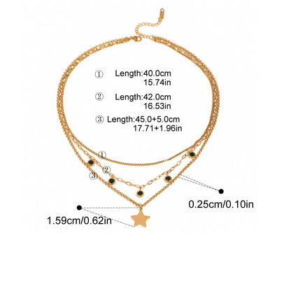 Green Zircon Stacked Star Necklace – Elegant Pendant Jewelry