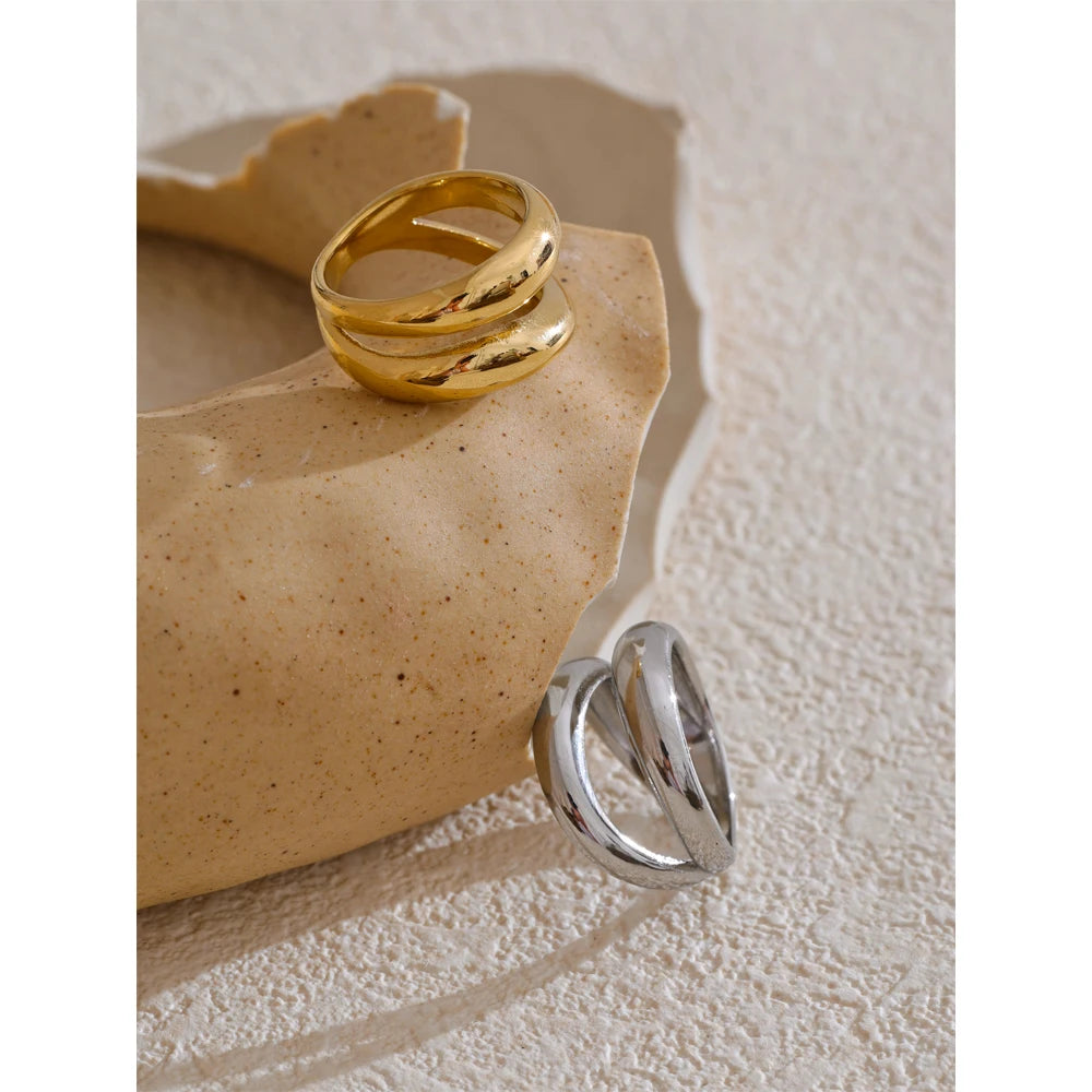Luxe Jewels Stainless Steel Double Layer Cast Ring - 18K Real Gold Plated Waterproof Jewellery