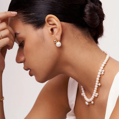 Uworld High Quality Imitation Pearls Drop Stainless Steel Golden Korean Hoop Earrings Charms Fashion Jewelry Bijoux Femme Gift