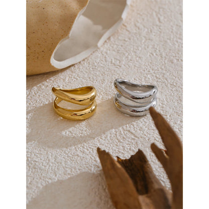 Luxe Jewels Stainless Steel Double Layer Cast Ring - 18K Real Gold Plated Waterproof Jewellery
