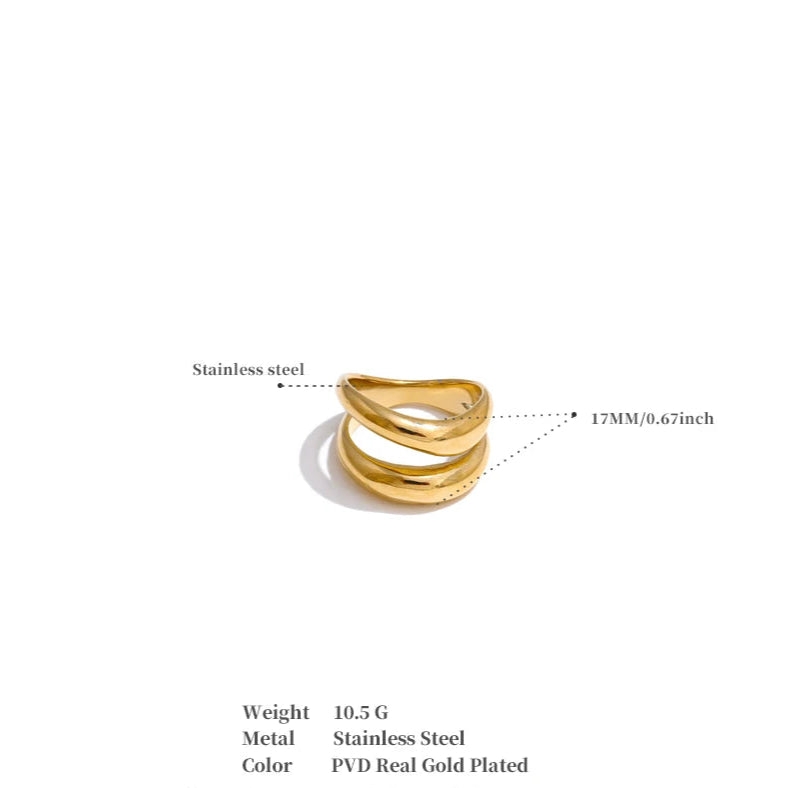 Luxe Jewels Stainless Steel Double Layer Cast Ring - 18K Real Gold Plated Waterproof Jewellery