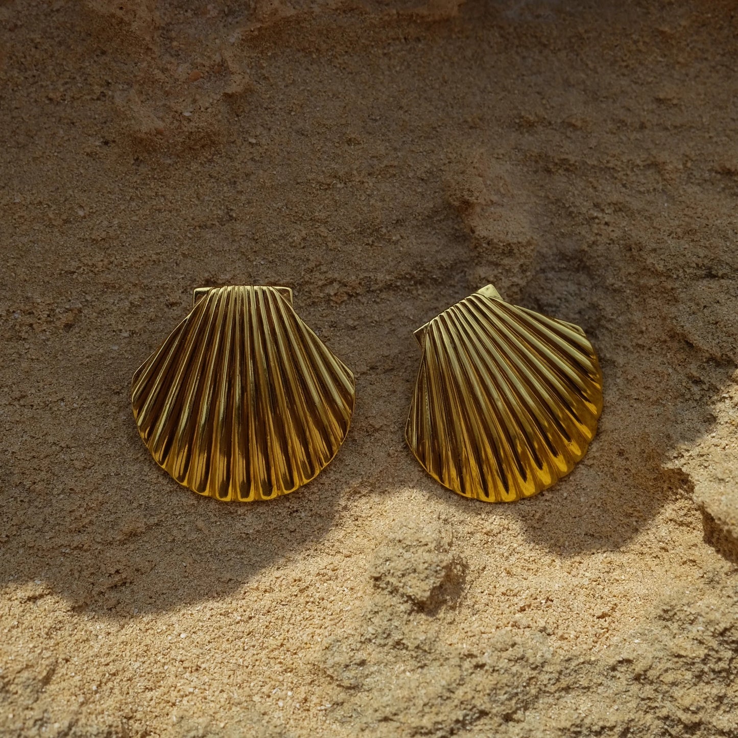 Bold Textured Shell Stud Earrings – 18K Gold Plated