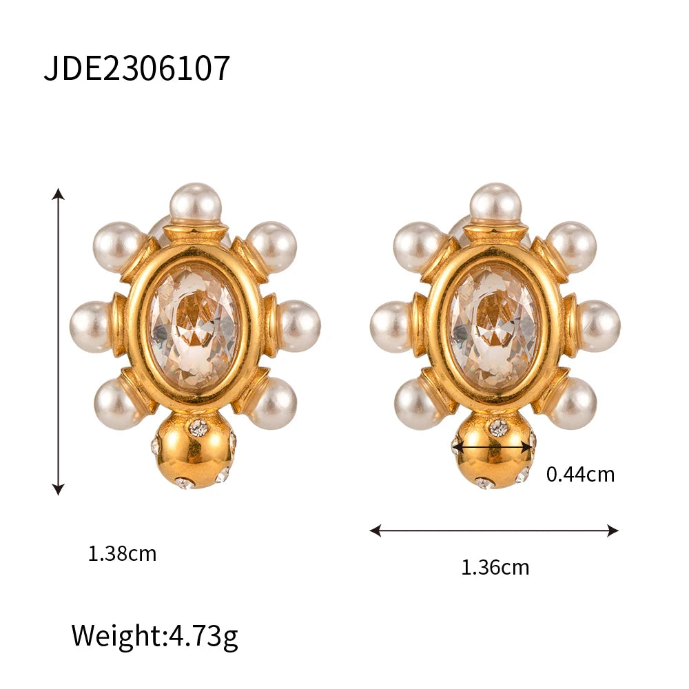 Uworld High Quality Imitation Pearls Drop Stainless Steel Golden Korean Hoop Earrings Charms Fashion Jewelry Bijoux Femme Gift