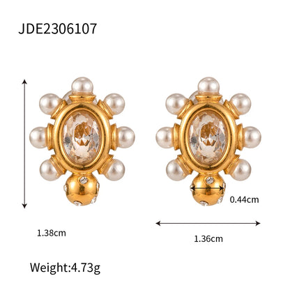 Uworld High Quality Imitation Pearls Drop Stainless Steel Golden Korean Hoop Earrings Charms Fashion Jewelry Bijoux Femme Gift