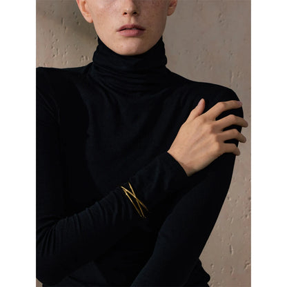 Hollow Line Cuff Bracelet – 58mm Gold Plated Stainless Steel