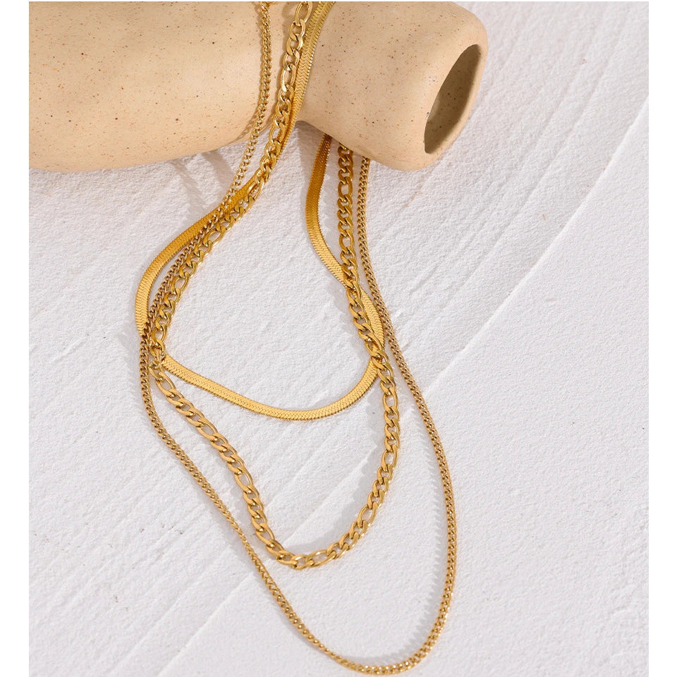 Stylish Golden Necklace Set – Durable Stainless Steel Layers