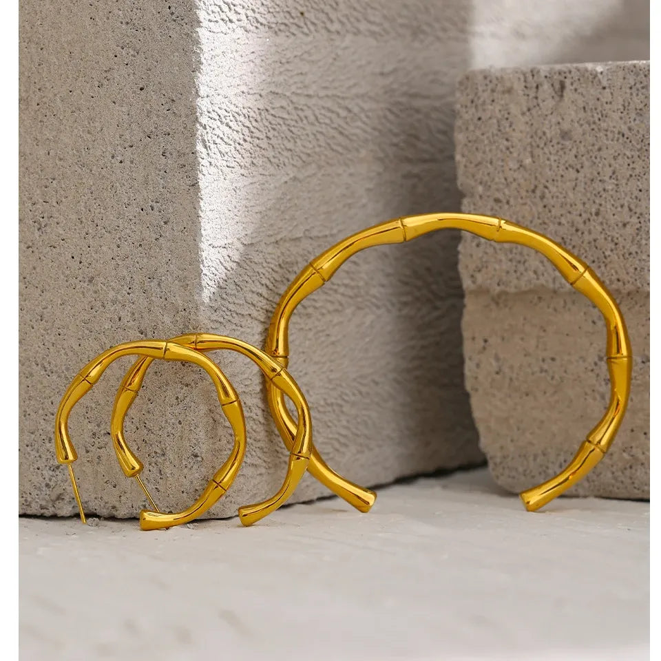 Bamboo Texture Cuff Bracelet – 18K Gold Plated Stainless Steel