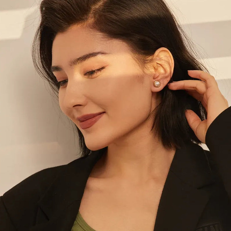 Pearl Screw-Back Stud Earrings Trendy Stainless Steel Jewelry Geometric 18K Plated