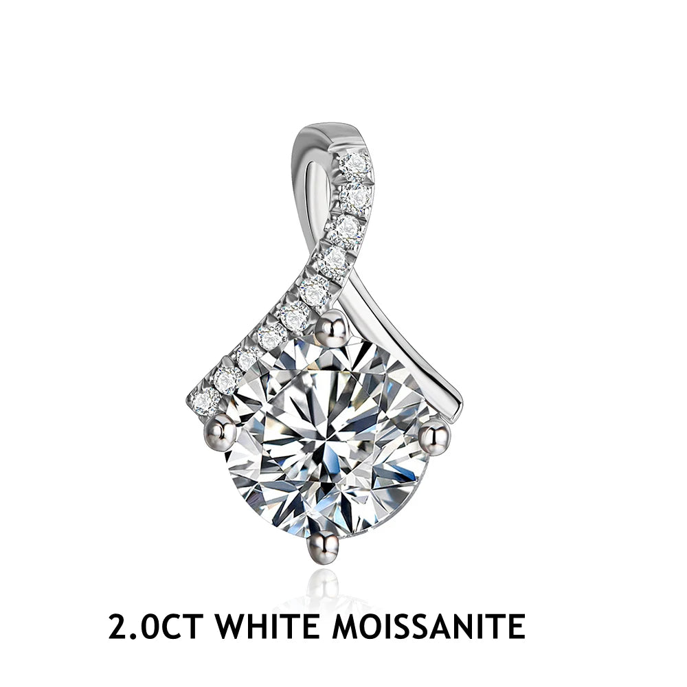 Luxe Jewels Round Excellent Cut - 1 to 2 carat Moissanite 925 Silver Pendant Necklace