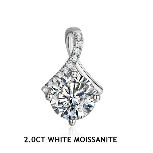Luxe Jewels Round Excellent Cut - 1 to 2 carat Moissanite 925 Silver Pendant Necklace