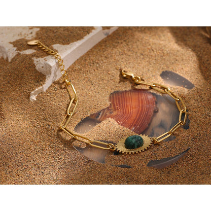 Gold Stainless Steel Stone Bracelet – Trendy Waterproof Jewelry