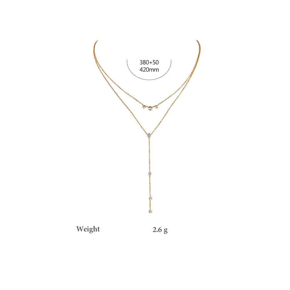 Layered Pendant Necklace with Bling Cubic Zirconia – 18K Gold Plated Jewelry
