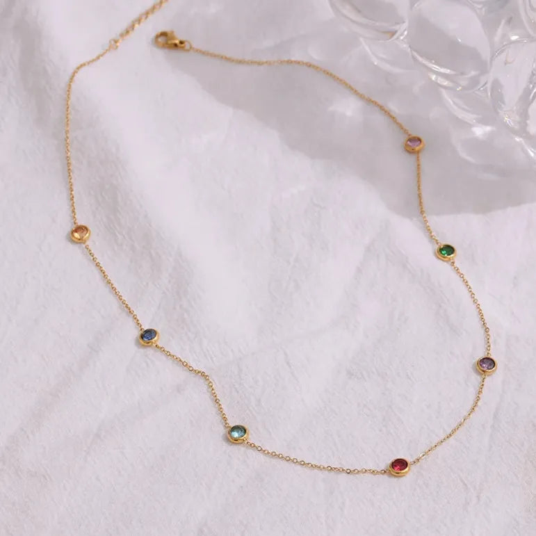 Colorful Cubic Zirconia Necklace – 316L Gold Stainless Steel