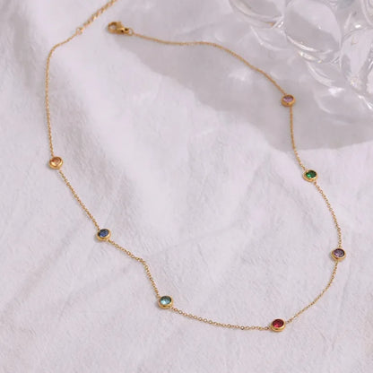 Colorful Cubic Zirconia Necklace – 316L Gold Stainless Steel