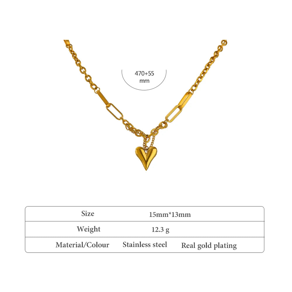 Heart Pendant Bracelet and Necklace – 18K Gold Stainless Steel Necklace