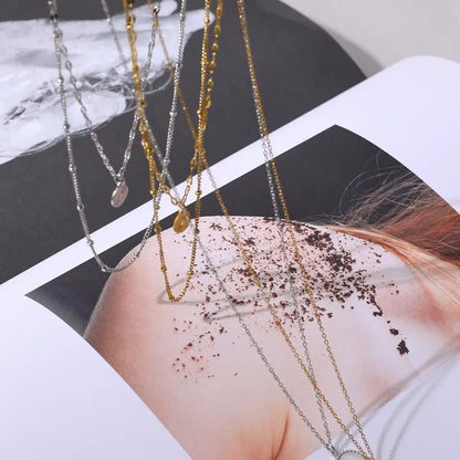 Layered Round Pendant Necklace – Gold Stainless Steel Jewelry