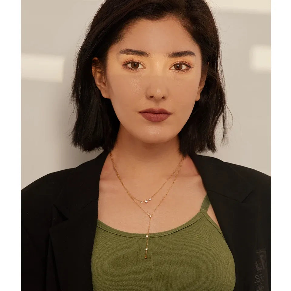 Layered Pendant Necklace with Bling Cubic Zirconia – 18K Gold Plated Jewelry