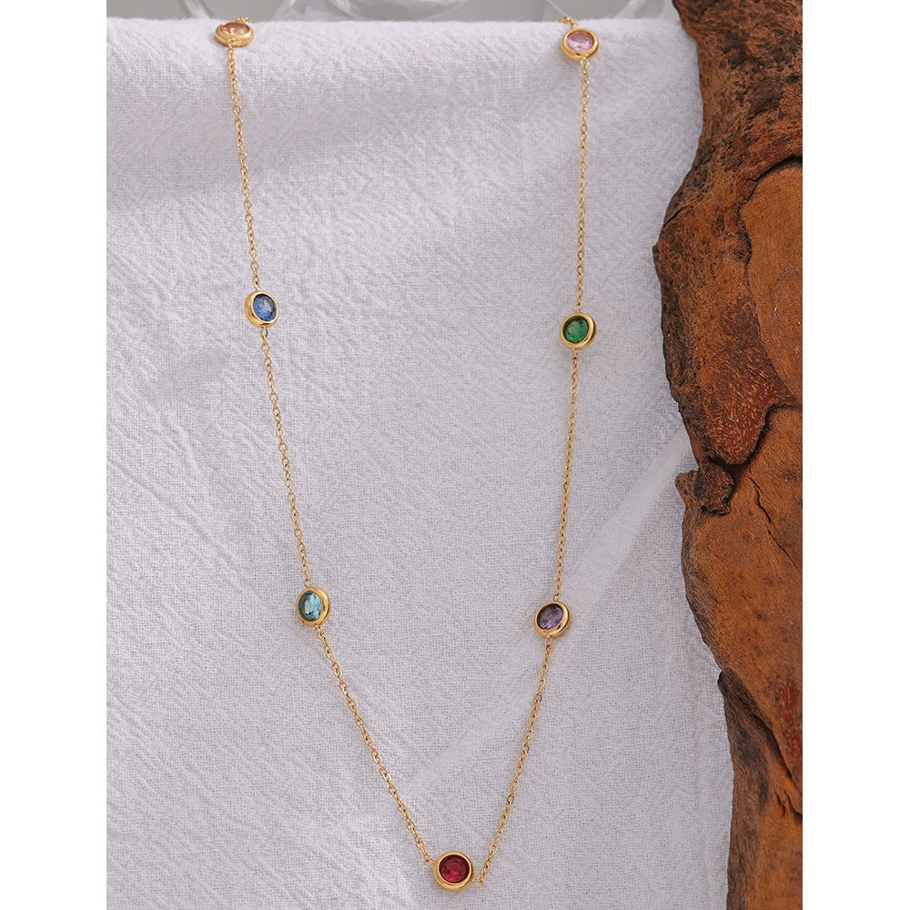 Colorful Cubic Zirconia Necklace – 316L Gold Stainless Steel