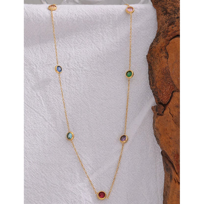 Colorful Cubic Zirconia Necklace – 316L Gold Stainless Steel