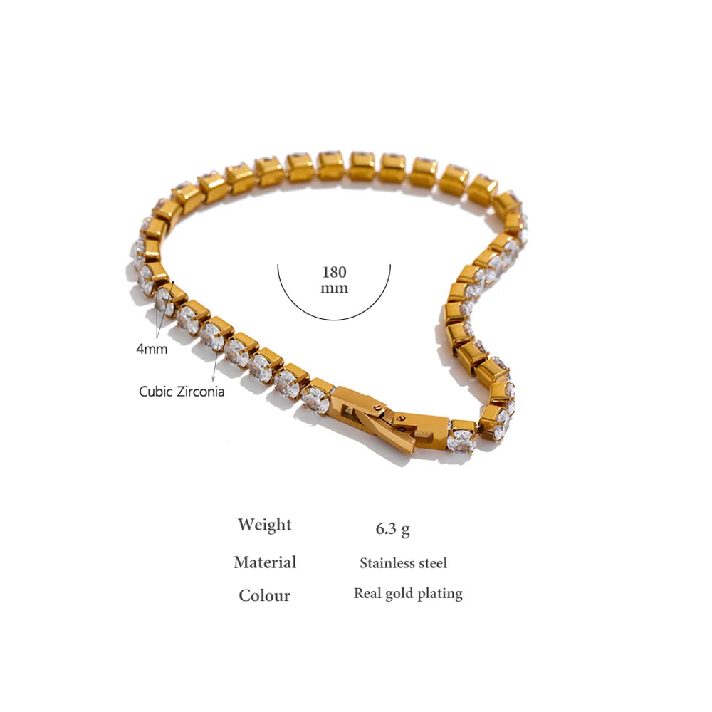 Luxury Cubic Zirconia Tennis Bracelet – Stainless Steel 18K Gold Plated Waterproof