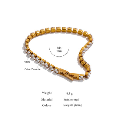 Luxury Cubic Zirconia Tennis Bracelet – Stainless Steel 18K Gold Plated Waterproof