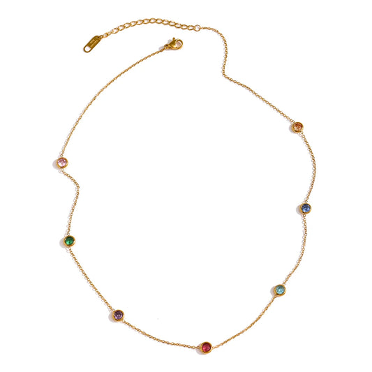 Colorful Cubic Zirconia Necklace – 316L Gold Stainless Steel