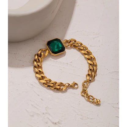 Green Crystal Thick Bracelet – 18K Gold Plated Stainless Steel