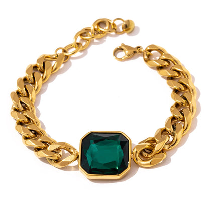 Green Crystal Thick Bracelet – 18K Gold Plated Stainless Steel