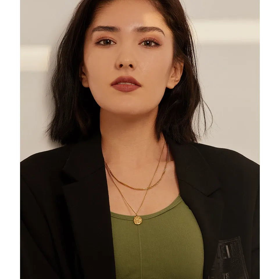 Layered Geometric Necklace for Women – 316L Stainless Steel Modern Jewelry