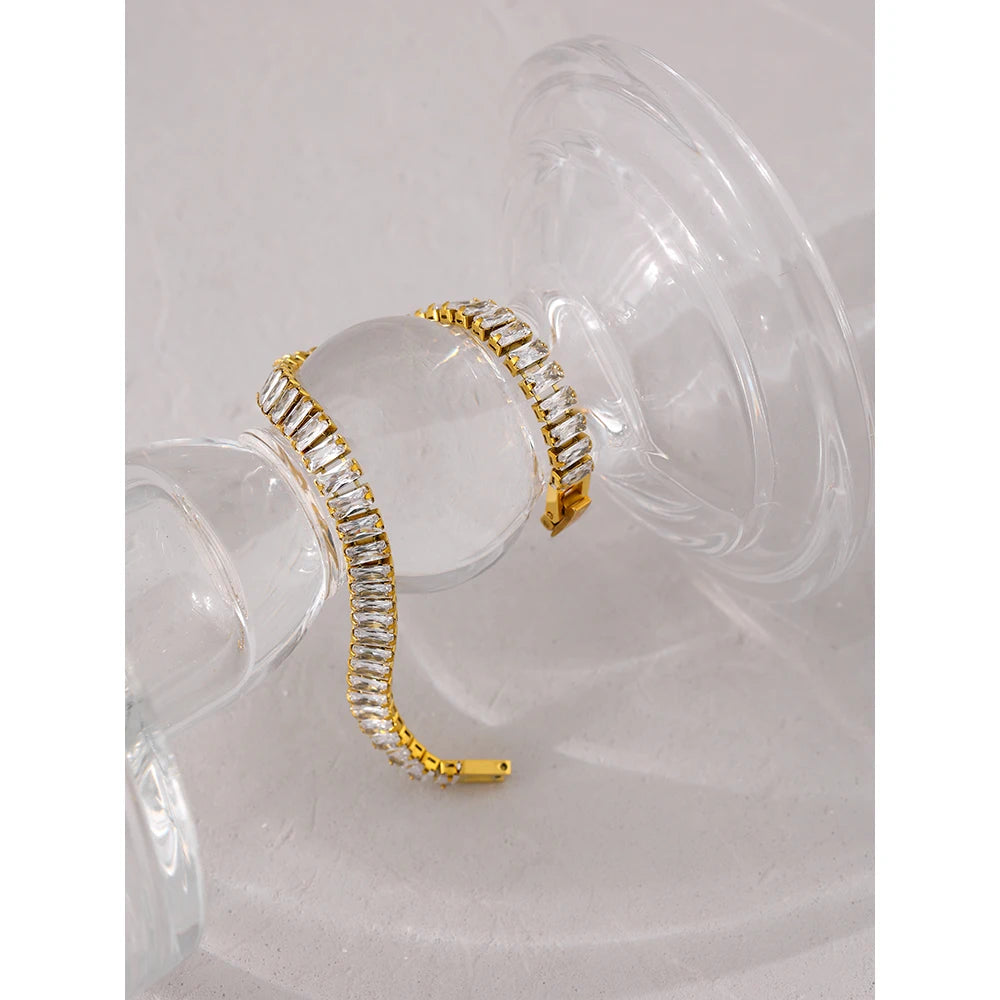 6MM Zirconia Bracelet – Gold Plated Stainless Steel Water Proof Jewelry