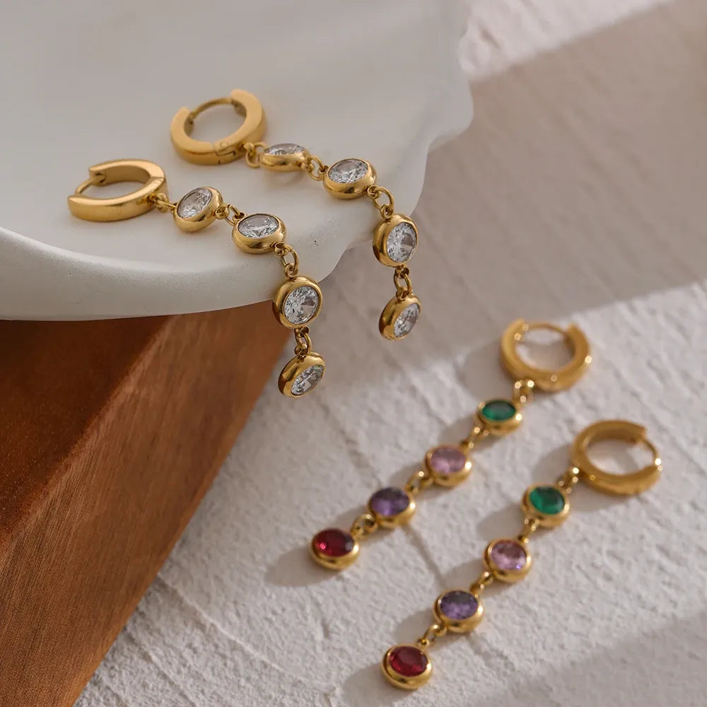 316L Stainless Steel Jewelry Stylish Cubic Zirconia Long Earrings High Quality Metal Geometric Earrings