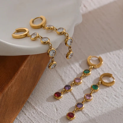 316L Stainless Steel Jewelry Stylish Cubic Zirconia Long Earrings High Quality Metal Geometric Earrings