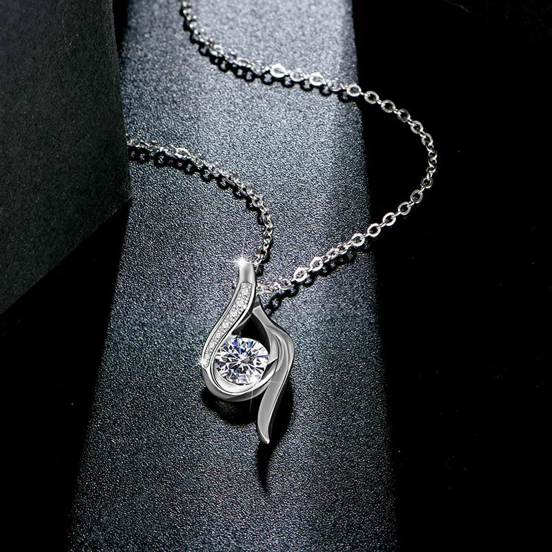 For Valentine's Day 925 Silver Chain Necklace - Excellent Cut 0.5ct Moissanite Solitaire Pendant