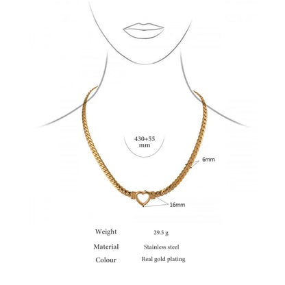 Fashion Heart Flat Collar Necklace – Polished Stainless Steel Choker