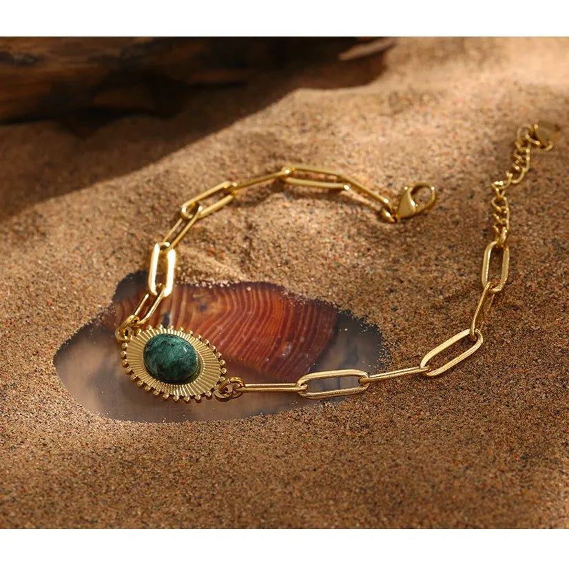 Gold Stainless Steel Stone Bracelet – Trendy Waterproof Jewelry